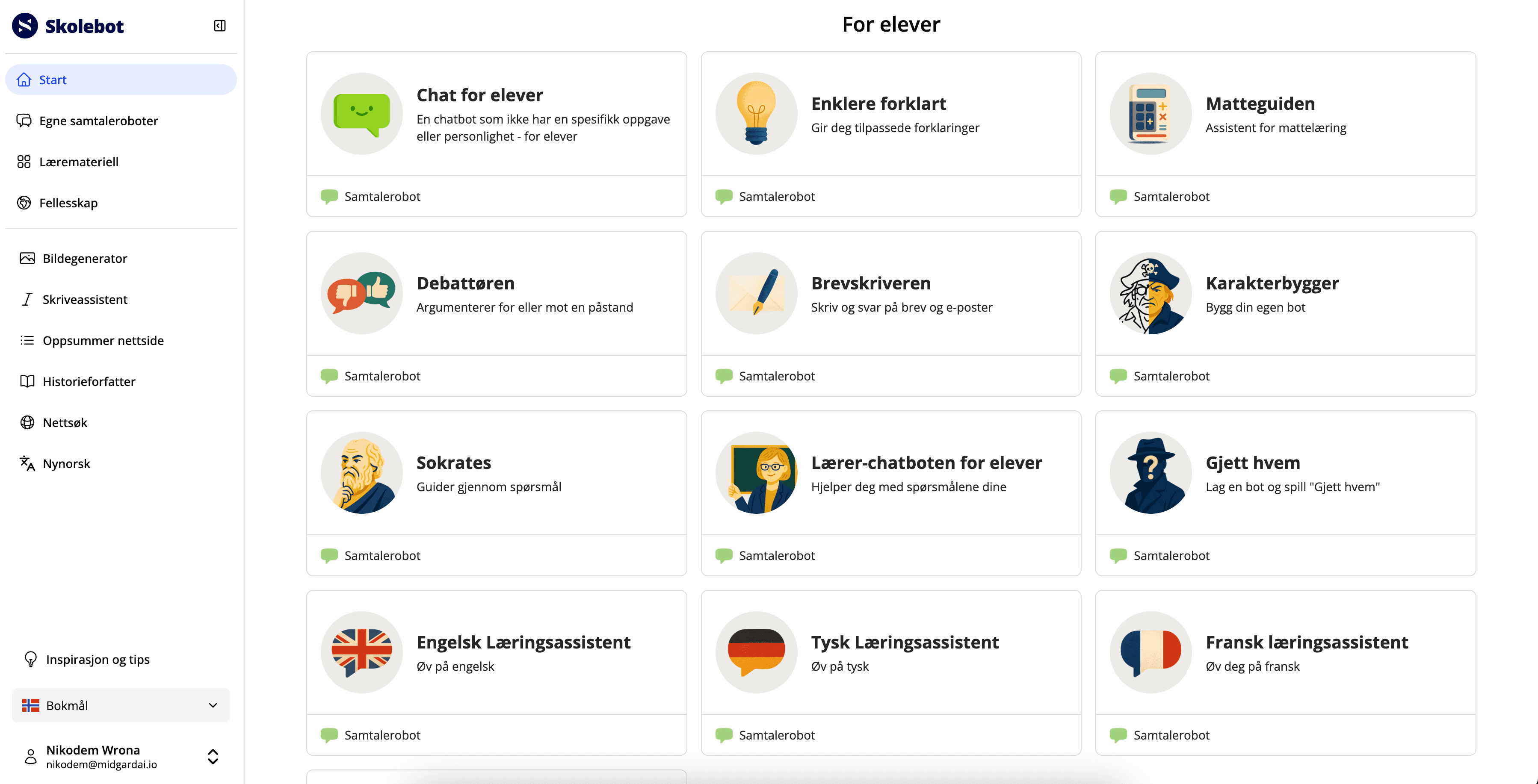 Skolebot screenshot NO